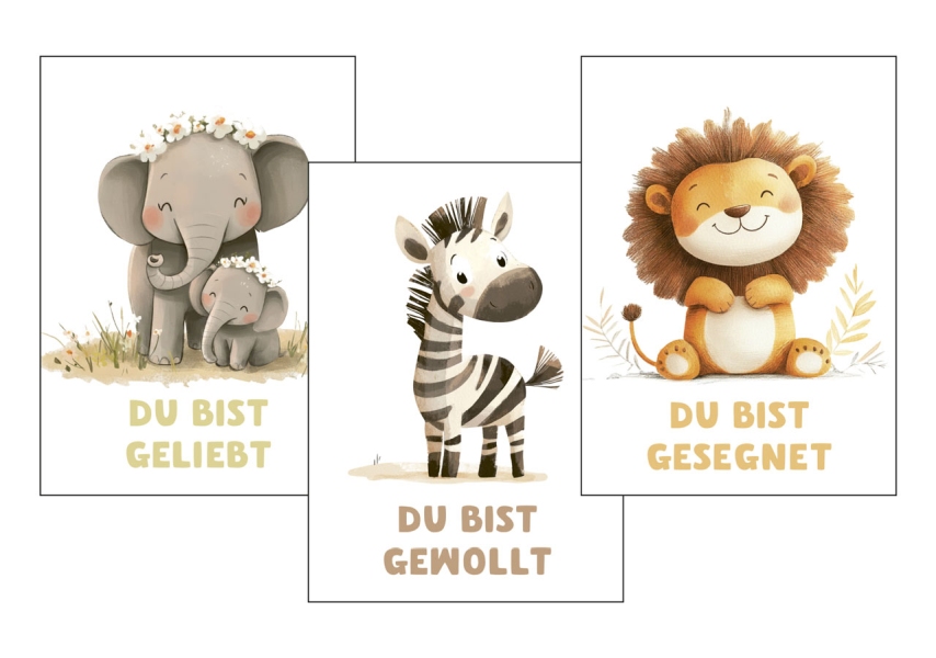 Poster-Set A3 "Elefant, Zebra & Löwe"