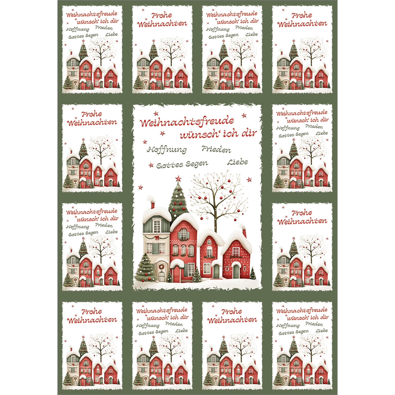 Aufkleber-Grußkarten: Weihnachtsfreude 4 Stück