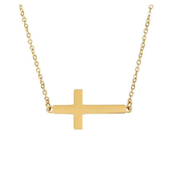 Halskette mit Anhänger Kreuz, Goldauflage