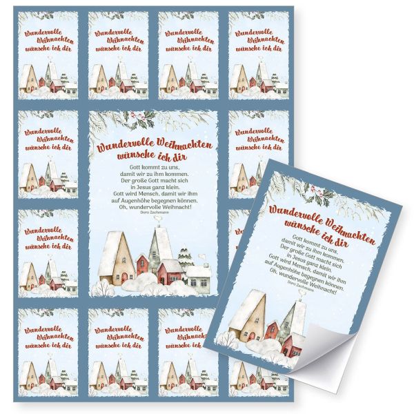 Aufkleber-Gruß-Karten: Wundervolle Weihnachten, 4 Stück