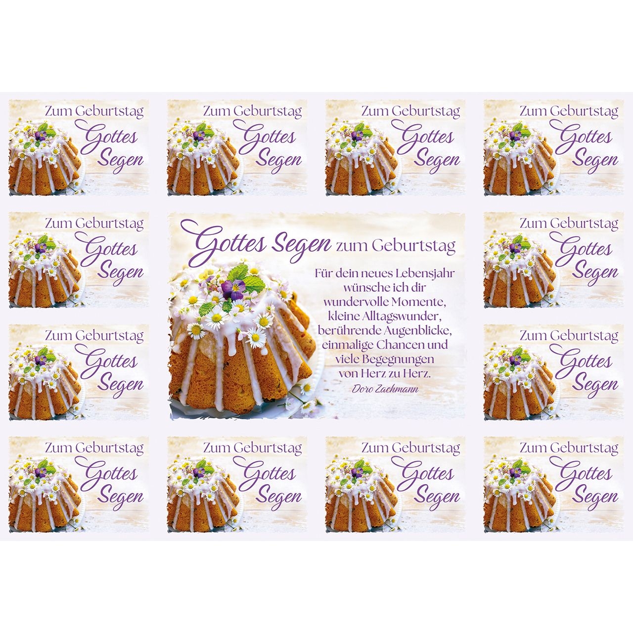 Aufkleber-Grußkarten: Gottes Segen z.Geburtstag, 4 Stück