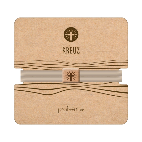 Armband Textil mit Holz-Element "Kreuz" - beige