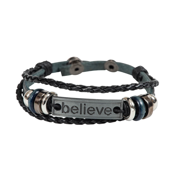 Leder-Armband "believe" - schwarz