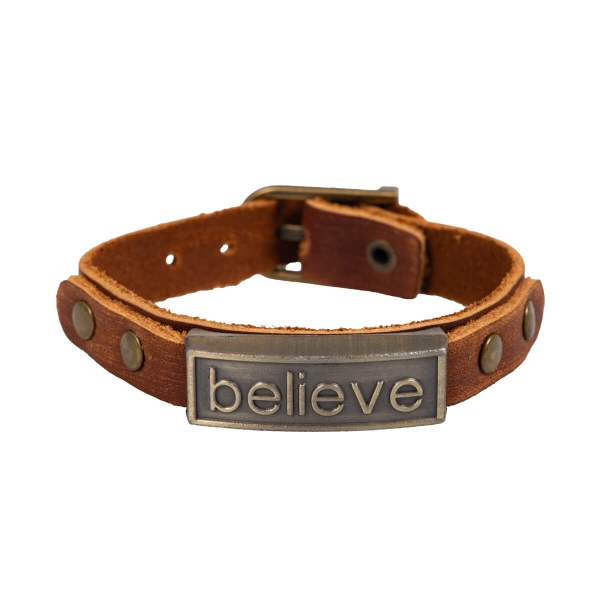 Leder-Armband "believe" - braun