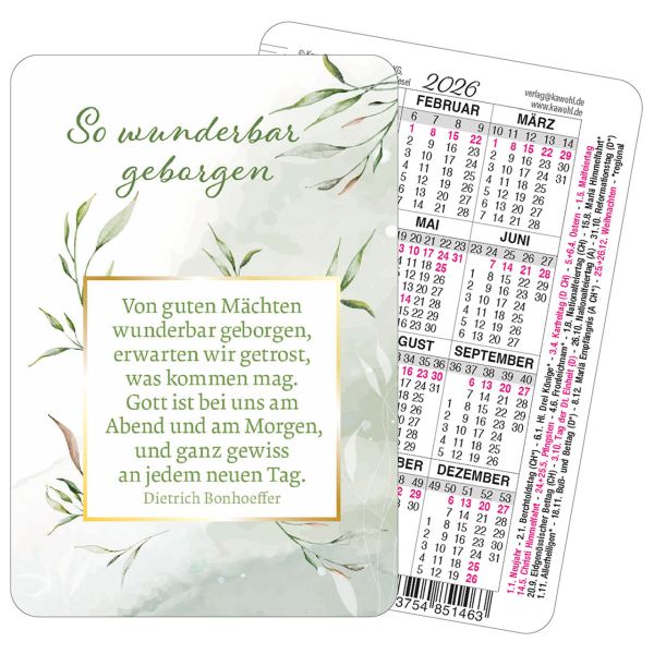 Spielkartenkalender 2026 "So wunderbar geborgen"
